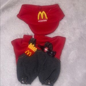 Labubu McDonalds worker uniform three piece set visor, denim overalls shirt nwt